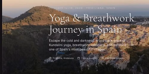 Yoga & Breathwork Retreat i Spanien – 12–18 oktober 2026 — Uitgaan in Noordwijk